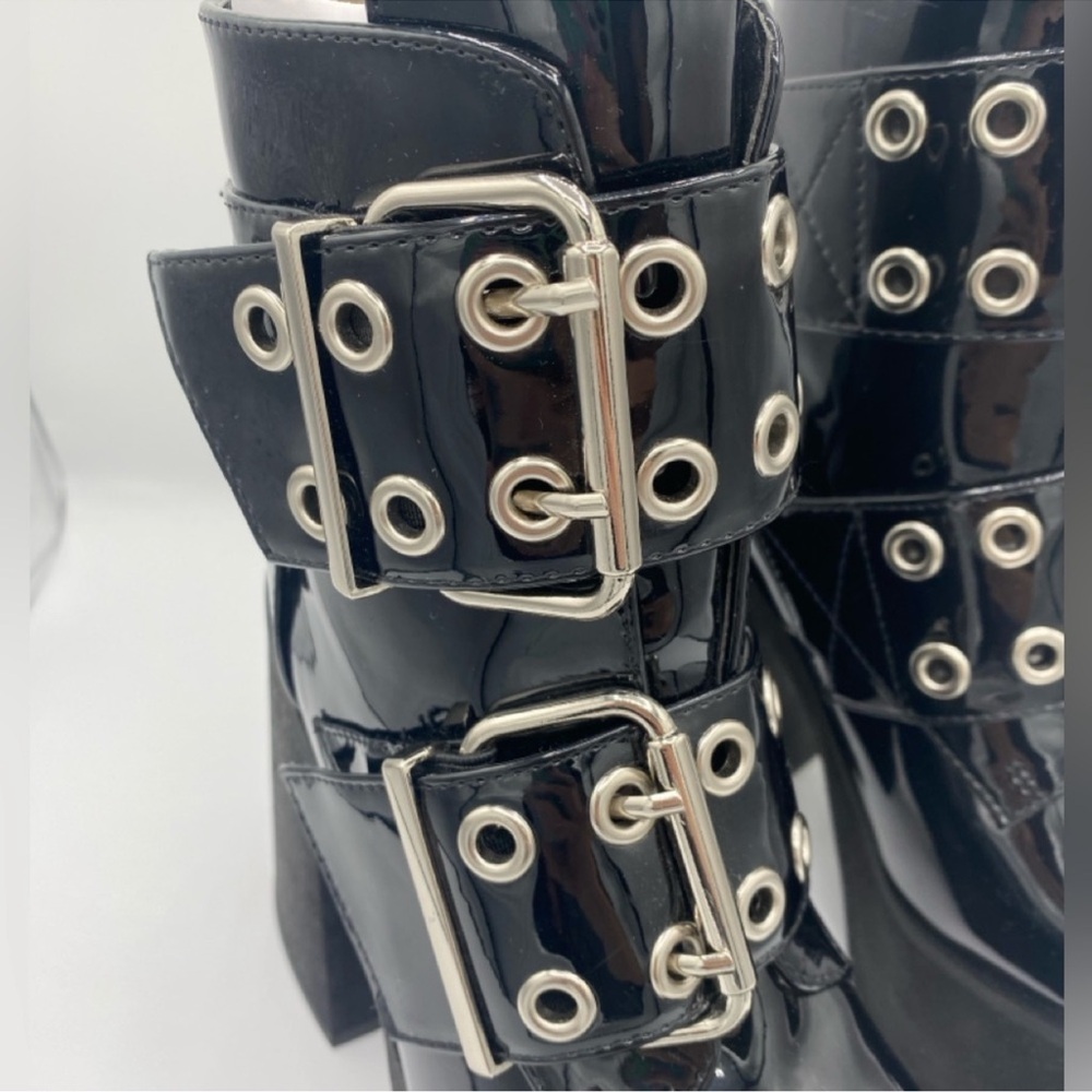 Dolls Kill Black Combat Boots with Silver Buckles - Picture 2 of 7